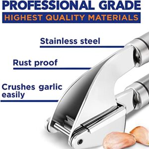 ORBLUE Garlic Press Stainless Steel - Premium Professional Grade Garlic Mincer, Crusher & Peeler Set - Easy Clean, Dishwasher Safe & Rust-proof