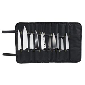 chef knife roll bag for chefs, 22 slots portable chef knife case storage roll bag with carry handle (black)