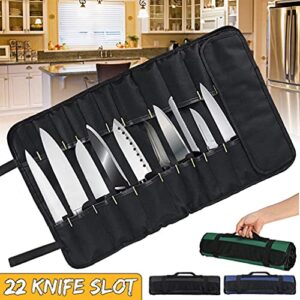 Chef Knife Roll Bag for Chefs, 22 Slots Portable Chef Knife Case Storage Roll Bag with Carry Handle (Black)