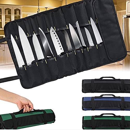 Chef Knife Roll Bag for Chefs, 22 Slots Portable Chef Knife Case Storage Roll Bag with Carry Handle (Black)