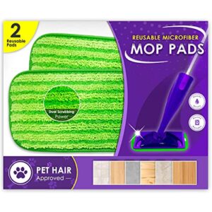 turbo mops reusable floor mop pads – pack of 2, machine washable, 12-inch microfiber mop refills – compatible with swiffer wet jet – household cleaning tools﻿
