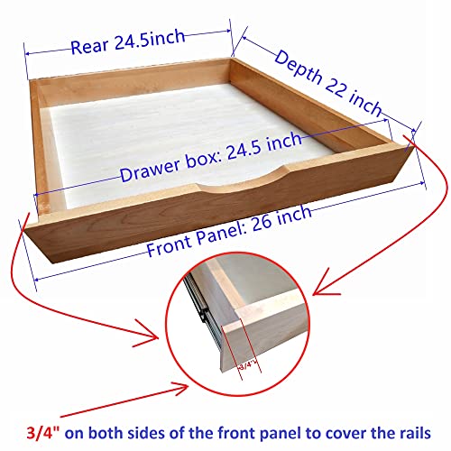 Soft Close Wooden Drawer Box Organizer Fully Assembled Pull Out Under Cabinet Sliding Shelf Base Kitchen Bathroom Vanity Under Sink Pull Out Organizer Drawer | Wood Roll Out Tray (26''W x 22''D)