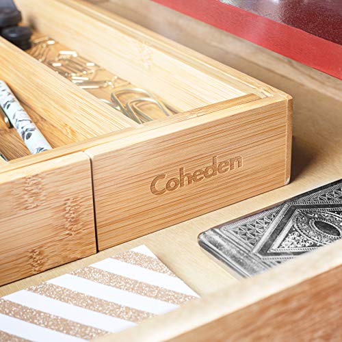 Coheden Bamboo Expandable Drawer Organizer Premium Cutlery and Utensil Tray - Multifunctional Organizer Fits With All Drawer Sizes - 100% Pure Bamboo (Medium (3-5 Compartments))