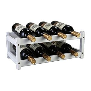 kework 8 bottles wine rack, 2 tier bamboo wine display rack, tabletop wine rack, desktop countertop free standing wine storage shelf (8-bottle & white)