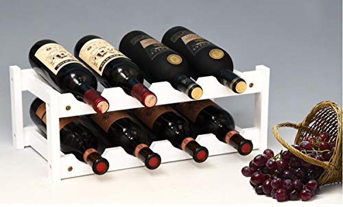 Kework 8 Bottles Wine Rack, 2 Tier Bamboo Wine Display Rack, Tabletop Wine Rack, Desktop Countertop Free Standing Wine Storage Shelf (8-Bottle & White)