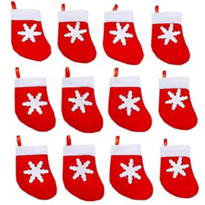 12 packs mini christmas stockings bulk small christmas dinner table decorations snowflake tableware silverware holders christmas tree socks knife spoon fork bag for xmas party dinner table supplies