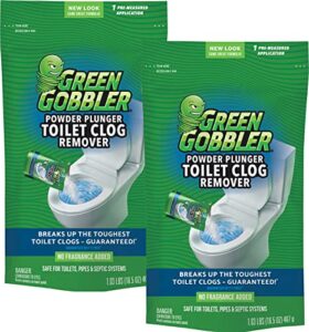 green gobbler powder plunger toilet bowl clog remover – 2 pack net wt 16.5 oz