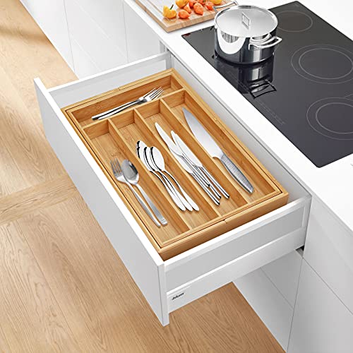 Yeekaywood Bamboo Expandable Drawer Organizer,Adjustable Design Multi-functional Silverware Storage Holder,100% Pure Bamboo,Drawer Divider Flatware Organizers for Kitchen,Bedroom