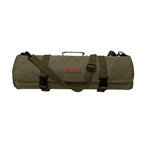 Baobab County Chef Knife Roll Bag - Premium 12oz Waxed Canvas Chef Knife Case, 11 Slots - Ideal Chef's Knife Bag for Carving Knives, Cleaver, Chef Tools & Utensils - Army Green - Oven Mitts Included