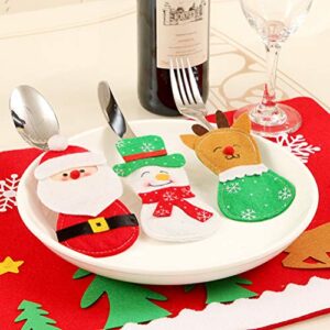 3 Pcs CHRISTMAS Knife Spoon Holder Xmas Fork Bag CHRISTMAS Elements Patterned Silverware Holder Pouch Cutlery Storage Bag for Xmas Party Festival (Without Cutlery)