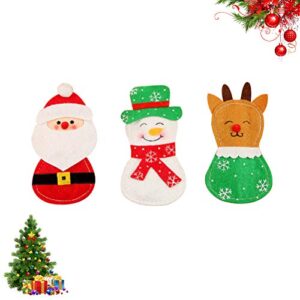 3 Pcs CHRISTMAS Knife Spoon Holder Xmas Fork Bag CHRISTMAS Elements Patterned Silverware Holder Pouch Cutlery Storage Bag for Xmas Party Festival (Without Cutlery)