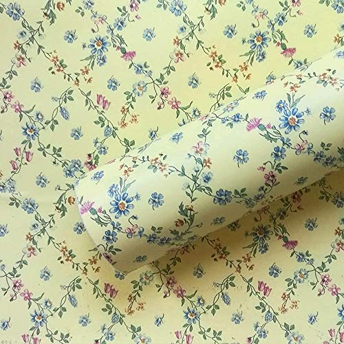 Self Adhesive Yellow Floral Drawer Liner Decorative Shelf Liner Contact Paper for Kitchen Cabinets Dresser Cupboard Table Furniture Walls Decal 17.7X117 Inches