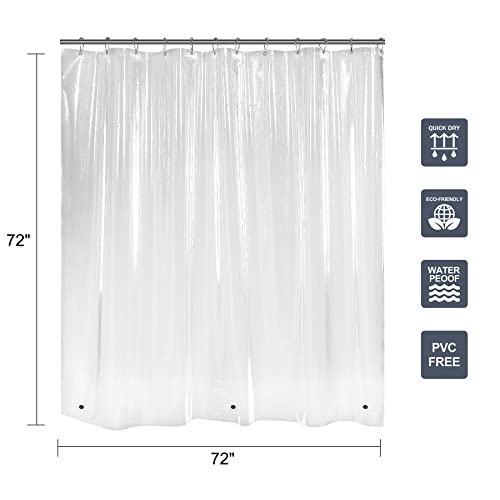 Titanker Clear Shower Curtain Liner, 72 x 72 Plastic Shower Liner Lightweight PEVA Shower Curtain Liner for Bathroom, Waterproof Shower Liner with Magnets and Rustproof Grommet Holes