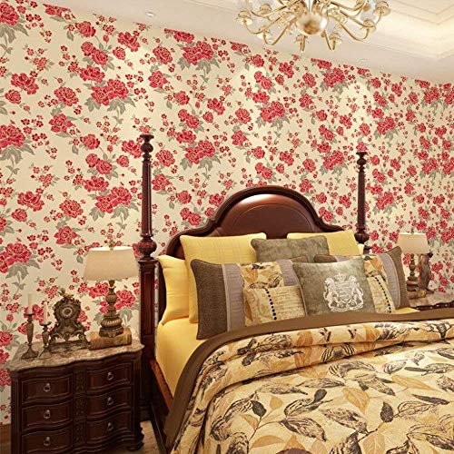 Red Floral Decorative Adhesive Paper Shelf Liner Peel and Stick Wallpaper for Kitchen Cabinets Drawers Countertops 17.7inch by 100inch (Red)