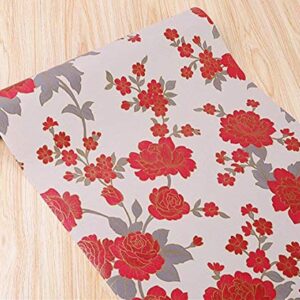 Red Floral Decorative Adhesive Paper Shelf Liner Peel and Stick Wallpaper for Kitchen Cabinets Drawers Countertops 17.7inch by 100inch (Red)