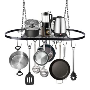 vipush ceiling pot rack, pot and pan rack mounted cookware storage rack – hanging pot and pan hanging rack organizer with 10 hooks for kitchen organization, 31.5 x 15.7inch