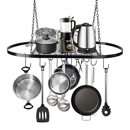 Vipush Ceiling Pot Rack, Pot and Pan Rack Mounted Cookware Storage Rack - Hanging Pot and Pan Hanging Rack Organizer with 10 Hooks for Kitchen Organization, 31.5 x 15.7inch