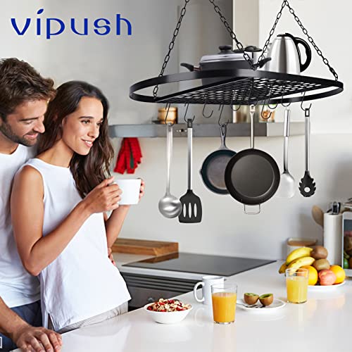 Vipush Ceiling Pot Rack, Pot and Pan Rack Mounted Cookware Storage Rack - Hanging Pot and Pan Hanging Rack Organizer with 10 Hooks for Kitchen Organization, 31.5 x 15.7inch