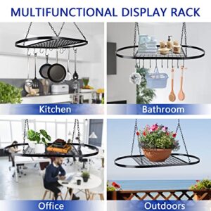 Vipush Ceiling Pot Rack, Pot and Pan Rack Mounted Cookware Storage Rack - Hanging Pot and Pan Hanging Rack Organizer with 10 Hooks for Kitchen Organization, 31.5 x 15.7inch