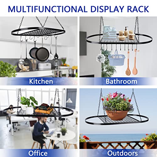 Vipush Ceiling Pot Rack, Pot and Pan Rack Mounted Cookware Storage Rack - Hanging Pot and Pan Hanging Rack Organizer with 10 Hooks for Kitchen Organization, 31.5 x 15.7inch