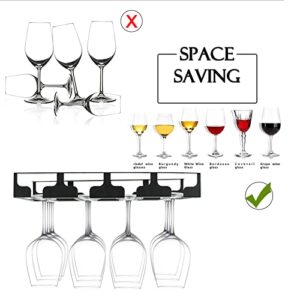 Jbikao Wine Glass Rack - Under Cabinet Stemware Wine Glass Holder Glasses Storage Hanger Metal Hanging Organizer for Bar Kitchen 4 Rows Black