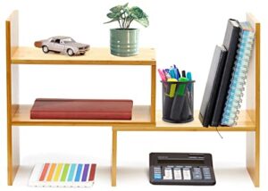 royalhouse natural bamboo desktop organizer, attractive design, stand shelf for books, accessories and more, home décor, ideal gift for family & friends