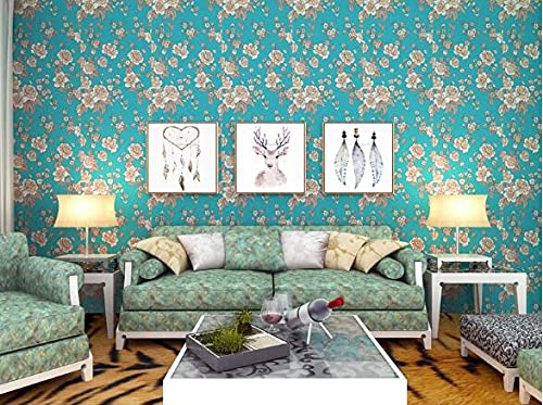 HOYOYO 17.8 x 78 Inches Self-Adhesive Shelf Liner, Dresser Drawer Paper Wall Sticket Home Decoration, Blue Vintage Peony Decorative