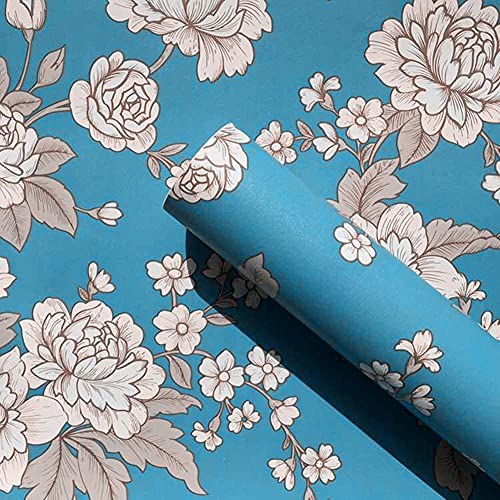 HOYOYO 17.8 x 78 Inches Self-Adhesive Shelf Liner, Dresser Drawer Paper Wall Sticket Home Decoration, Blue Vintage Peony Decorative