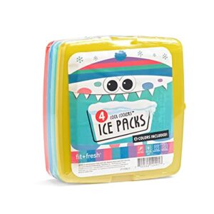 fit & fresh cool slim reusable ice packs boxes, lunch bags and coolers, set of 4, multicolored, 4 pack
