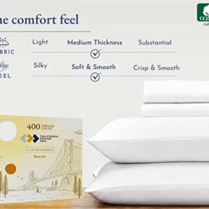 California Design Den Natural 100% Cotton Sheets Queen Sheet Set, Soft 400 Thread Count Sateen Cooling Sheets, Deep Pocket Queen Sheets, 4 Piece Bed Sheets Queen ( Bright White Sheets)