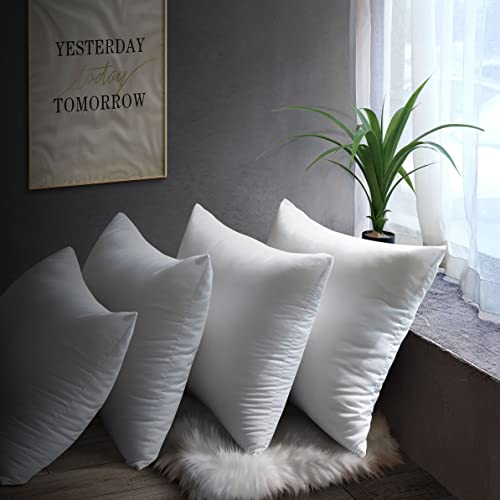 MENGT Throw Pillow Inserts 18” x 18 Set of 4 Ultra-Soft Hypoallergenic Square Couch Pillows with Polycotton Filling for Bed, Sofa, Sleeping, Decorating(White)