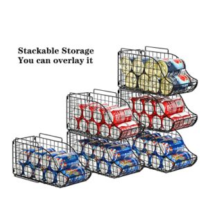 Standing Can Dispenser Bin 3-Pack, Stackable Beverage Drink Pop Soda Can Storage Organizer Basket with Handles, Foldable Canned Food Holder for Kitchen Pantry Countertop Cabinet Patent Pending