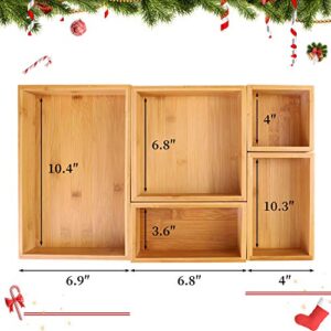 Linyuant 5-Piece Bamboo Drawer Organizer for Kitchen, Multi-use Luxury Storage Wooden Box Kit, Varied Sizes Utility Drawer Organizer, for Kitchen Bedroom Office Home Jewellery