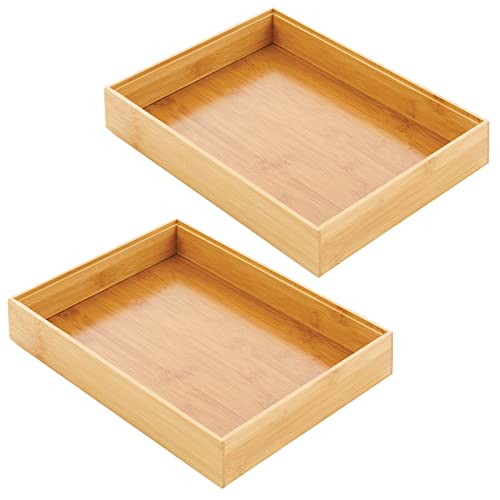 mDesign Bamboo Wood Stackable Drawer Organizer Bin Box for Kitchen; Holds Silverware, Cutlery, Utensils - Echo Collection - 2 Pack - Natural