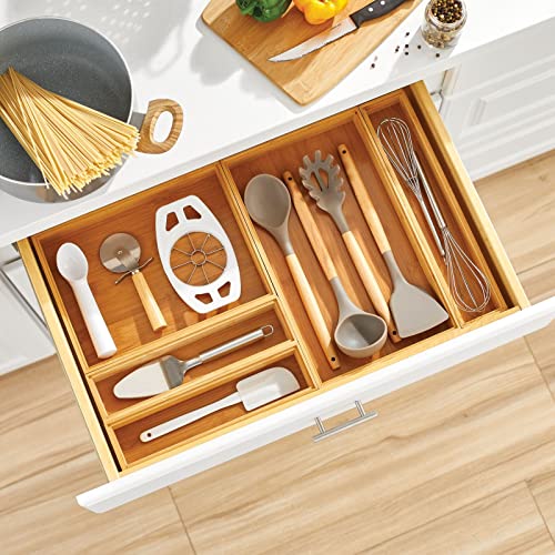 mDesign Bamboo Wood Stackable Drawer Organizer Bin Box for Kitchen; Holds Silverware, Cutlery, Utensils - Echo Collection - 2 Pack - Natural