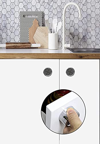 Round Kitchen Towel Hook Holder - 6 Pack Wall Mount Easy Push Drilling Chrome Hanger Shower Bathroom Hand Cloth Garage Self Adhesive Cabinet Dishcloth Silicone Rack Gadget