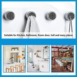Round Kitchen Towel Hook Holder - 6 Pack Wall Mount Easy Push Drilling Chrome Hanger Shower Bathroom Hand Cloth Garage Self Adhesive Cabinet Dishcloth Silicone Rack Gadget