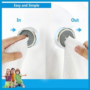 Round Kitchen Towel Hook Holder - 6 Pack Wall Mount Easy Push Drilling Chrome Hanger Shower Bathroom Hand Cloth Garage Self Adhesive Cabinet Dishcloth Silicone Rack Gadget