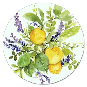 counterart watercolor lemons 4mm heat tolerant tempered glass lazy susan turntable 13″ diameter cake plate condiment caddy pizza server