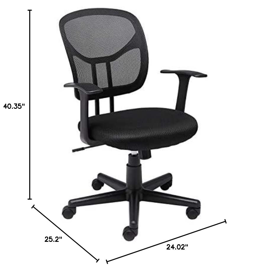 Amazon Basics Mesh, Mid-Back, Adjustable, Swivel Office Desk Chair with Armrests, Black