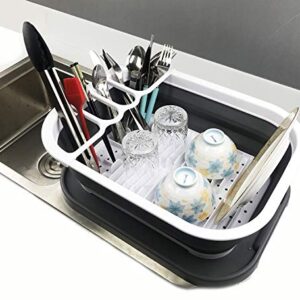 SAMMART 12L (3.17 Gallon) Collapsible Dish Drainer with Tray - Foldable Drying Rack Set - Portable Dinnerware Organizer - Space Saving Kitchen Storage Tray (1, White/Dark Grey)