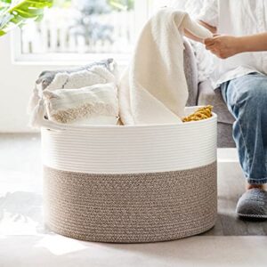 INDRESSME XXXLarge Cotton Rope Basket 21.7" x 21.7" x 13.8" Woven Baby Laundry Blanket Basket Toy Basket with Handle Storage Comforter Cushions Thread Laundry Hamper