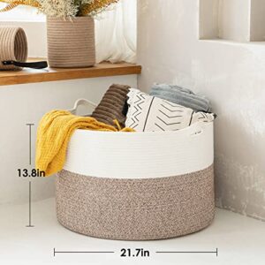 INDRESSME XXXLarge Cotton Rope Basket 21.7" x 21.7" x 13.8" Woven Baby Laundry Blanket Basket Toy Basket with Handle Storage Comforter Cushions Thread Laundry Hamper