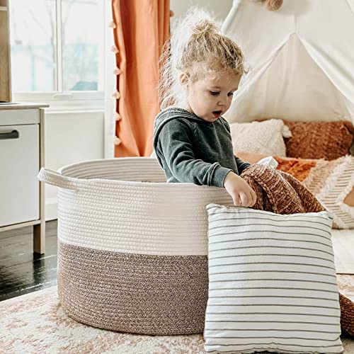 INDRESSME XXXLarge Cotton Rope Basket 21.7" x 21.7" x 13.8" Woven Baby Laundry Blanket Basket Toy Basket with Handle Storage Comforter Cushions Thread Laundry Hamper