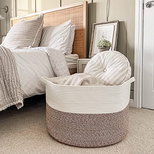 INDRESSME XXXLarge Cotton Rope Basket 21.7" x 21.7" x 13.8" Woven Baby Laundry Blanket Basket Toy Basket with Handle Storage Comforter Cushions Thread Laundry Hamper