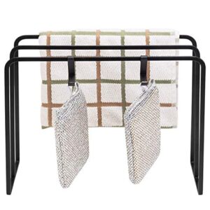 MyGift Black Metal Kitchen Countertop Dish Cloth Drying Rack, Dishcloth Holder with 2 Sponge Hooks