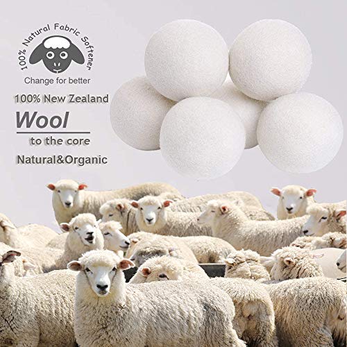 Budieggs Wool Dryer Balls Organic XL 6-Pack, 100% New Zealand Chemical Free Fabric Softener for 1000+ Loads, Baby Safe & Hypoallergenic, Reduce Wrinkles & Shorten Drying Time Naturally