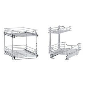 Household Essentials C21521-1 Glidez Dual 2-Tier Sliding Cabinet Organizer, 14.5" Wide, Chrome & C26512-1 Glidez Under Sink Sliding Organizer | Pull Out Cabinet Shelf | Chrome | 12.5 Inches Wide