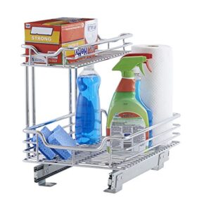 Household Essentials C21521-1 Glidez Dual 2-Tier Sliding Cabinet Organizer, 14.5" Wide, Chrome & C26512-1 Glidez Under Sink Sliding Organizer | Pull Out Cabinet Shelf | Chrome | 12.5 Inches Wide