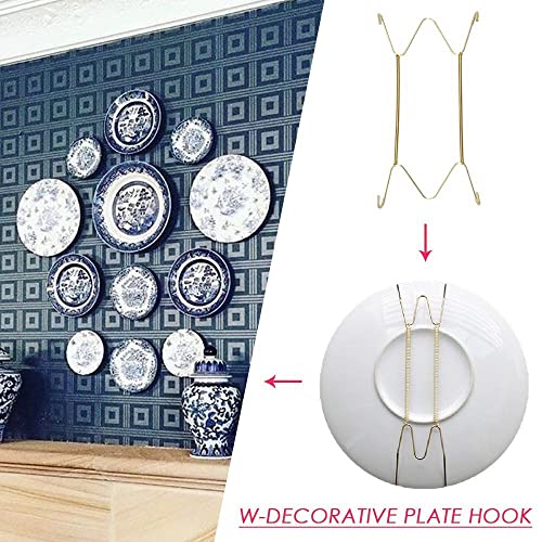 Houchu Dish Spring Holder Wall Display Plate Dish Hanger Golden Metal Hanging Securing Clip 6/7/8/10/12/14/16 Inch Hanging Hook Home Decor(10 inch)